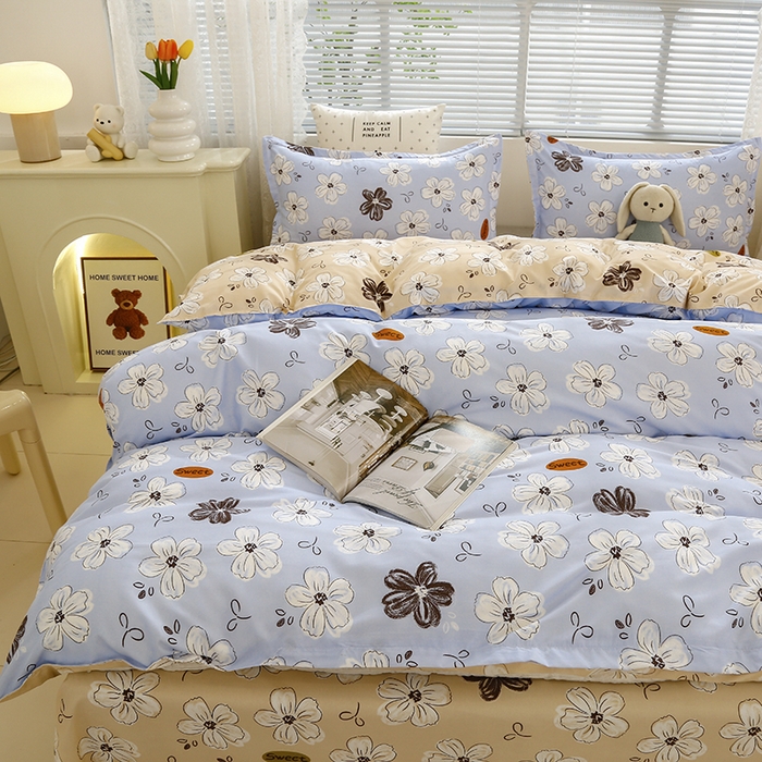 91家纺网 家纺一手货源 找家纺 2024新款小清新ins风芦荟棉亲肤棉磨毛四件套植物羊绒直播 初夏花开