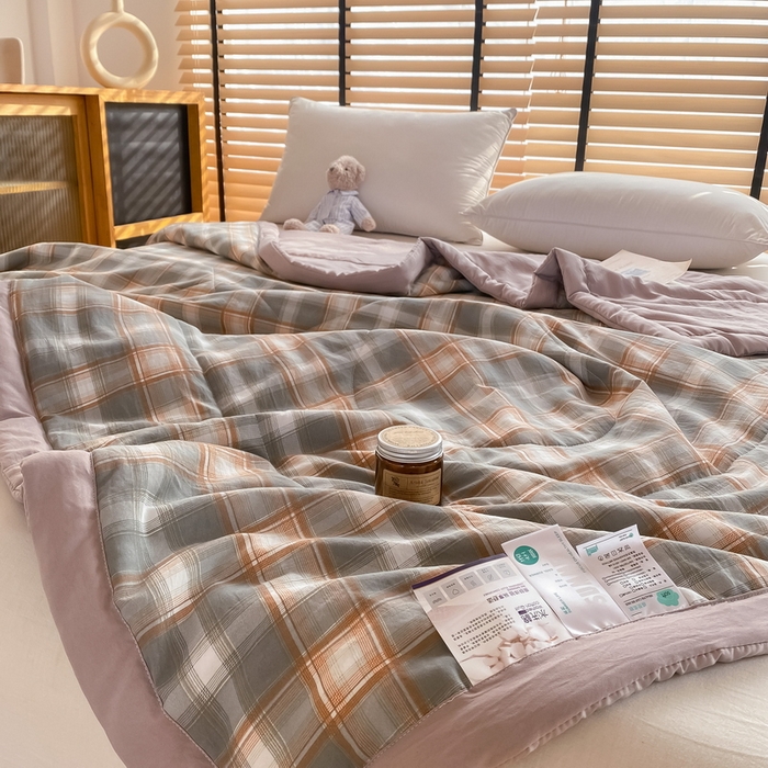 91家纺网 家纺一手货源 找家纺 梦恬佳2024新款无印风水洗棉夏被-春野橘