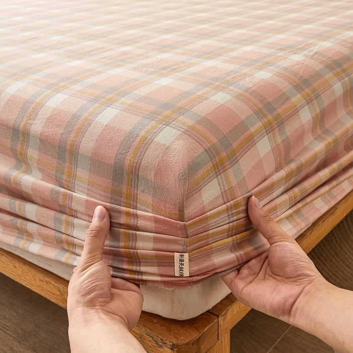 91家纺网 家纺一手货源 找家纺 喜居 2024新款A类色织纯棉水洗棉100%新疆棉全棉床笠 小黑格