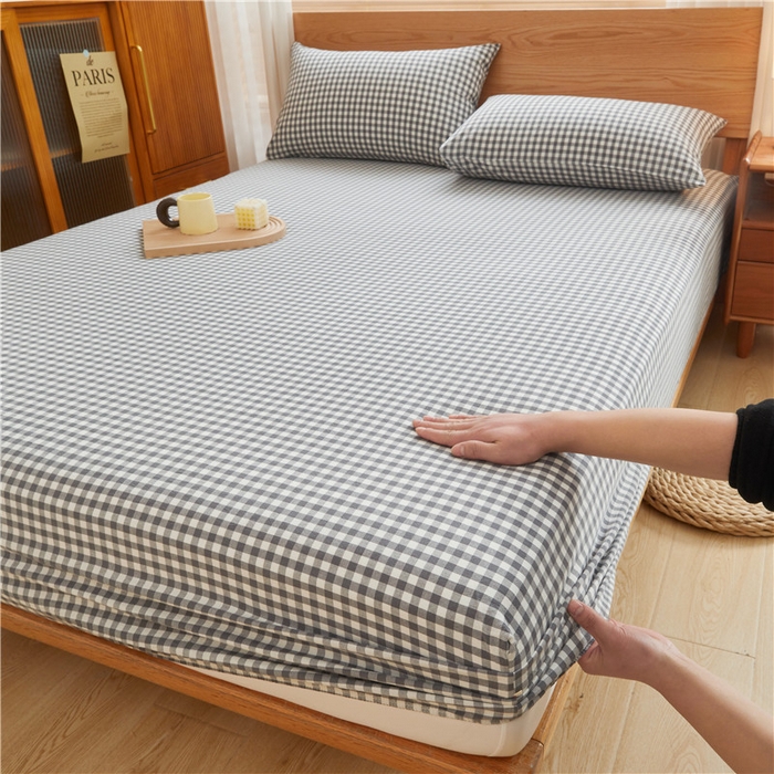 91家纺网 家纺一手货源 找家纺 喜居 2024新款A类色织纯棉水洗棉100%新疆棉全棉床笠 灰小格