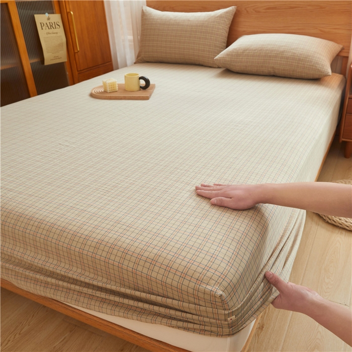 91家纺网 家纺一手货源 找家纺 喜居 2024新款A类色织纯棉水洗棉100%新疆棉全棉床笠 落日格