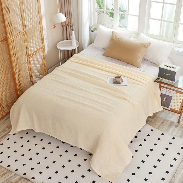 91家纺网 家纺一手货源 找家纺 （总）朴尔家纺 2024新款全棉质朴方格风立体华夫格透气纱布毛巾被