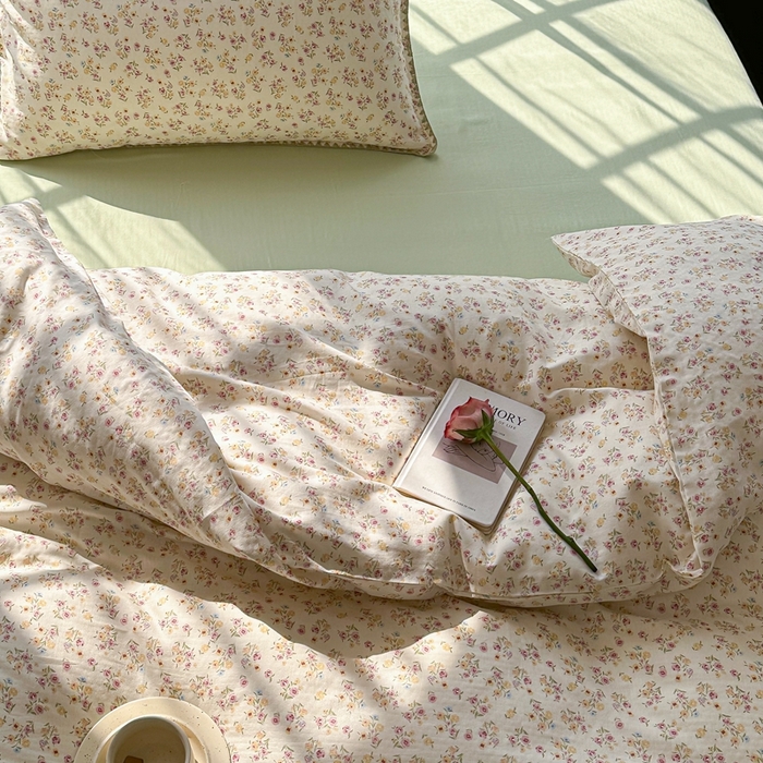 91家纺网 家纺一手货源 找家纺 洋铭区（原狠狠爱） 2024新款全棉双层纱四件套 小雅粉花