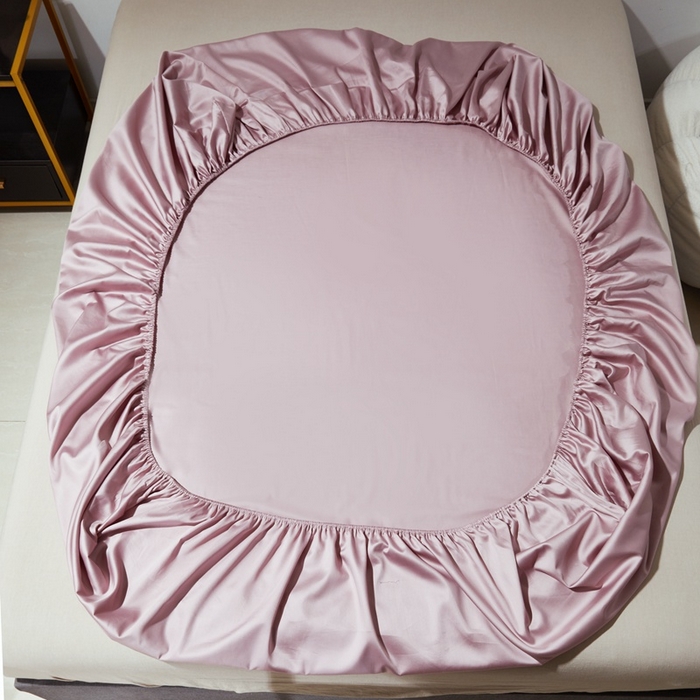 91家纺网 家纺一手货源 找家纺 晶缦家纺 2024新款全棉60支贡缎长绒棉纯色多规格四件套和单品-琅夕系列 单床笠 琅夕-粉豆沙