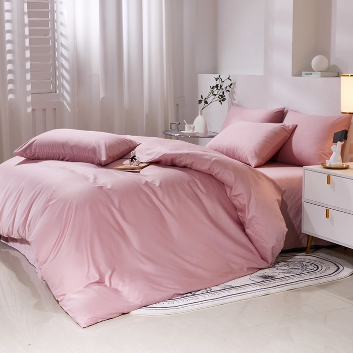 91家纺网 家纺一手货源 找家纺 晶缦家纺 2024新款喷气全棉13376纯棉斜纹纯色多规格四件套和单品-沐色系列 四件套 沐色-脏脏粉