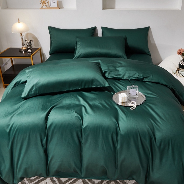 91家纺网 家纺一手货源 找家纺 晶缦家纺 2024新款全棉60支贡缎长绒棉纯色多规格四件套和单品-琅夕系列 单被套 琅夕-墨绿色