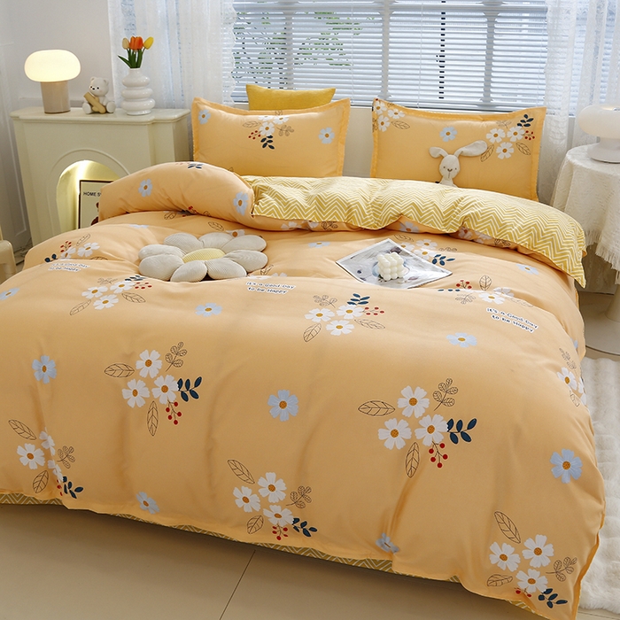 91家纺网 家纺一手货源 找家纺 2024新款小清新ins风芦荟棉亲肤棉磨毛四件套植物羊绒直播 半暖时光