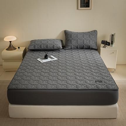 91家纺网 家纺一手货源 找家纺 芬晴家纺 2024新款A类全棉水洗棉抗菌床笠夹棉床笠奥兰 奥兰-岩灰