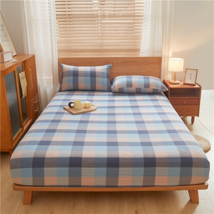 91家纺网 家纺一手货源 找家纺 喜居 2024新款A类色织纯棉水洗棉100%新疆棉全棉床笠 晨曦格