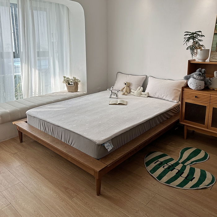 91家纺网 家纺一手货源 找家纺 千朵  2024新款床笠款3D凉感豆豆凉席 爱心粉