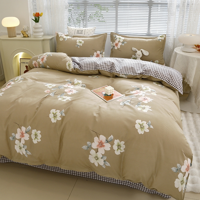 91家纺网 家纺一手货源 找家纺 2024新款小清新ins风芦荟棉亲肤棉磨毛四件套植物羊绒直播 一帘幽梦