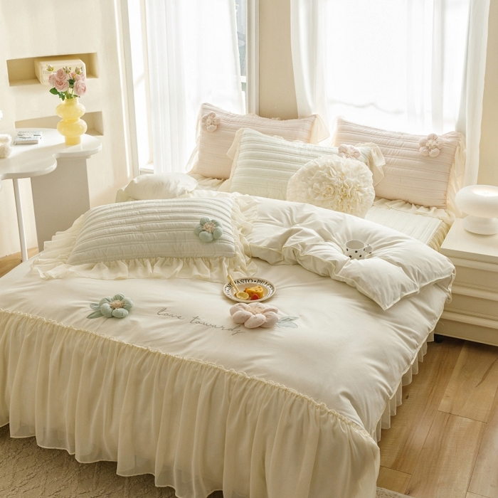 91家纺网 家纺一手货源 找家纺 （总）胜权家纺 2024新款A类水洗60支全棉工艺款夹棉床裙四件套