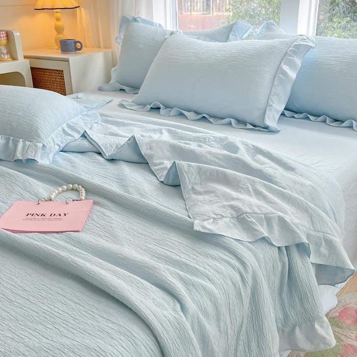 91家纺网 家纺一手货源 找家纺 （总）AB家纺 2024新款波浪泡泡纱夏被夏被四件套