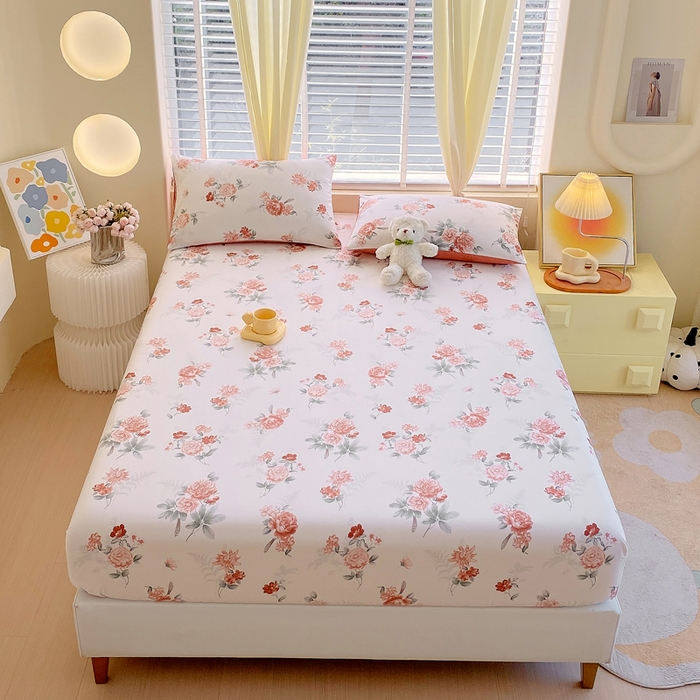 91家纺网 家纺一手货源 找家纺 洺兰家居 2025新款全棉喷气印花单床笠纯棉小清新花卉北欧风床套/枕套 国色天香