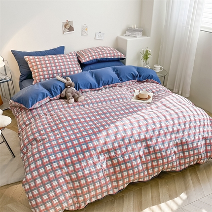 91家纺网 家纺一手货源 找家纺 （总）古吉梦 2024新款水洗棉小清新印花格子系列四件套