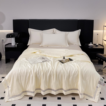 优姿家纺  2024新品凉感生态提花大豆镂空抑菌夏被 格调优美-杏仁黄