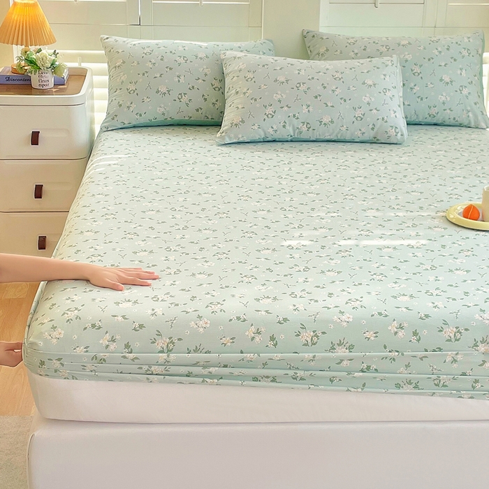 91家纺网 家纺一手货源 找家纺 洺兰家居 2025新款全棉喷气印花单床笠纯棉小清新花卉北欧风床套/枕套 夏茶