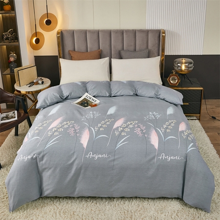 91家纺网 家纺一手货源 找家纺 尚帛 2024新款新疆棉磨毛印花单品被套 云梦花间（灰）