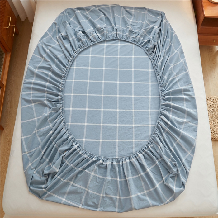 91家纺网 家纺一手货源 找家纺 喜居 2024新款A类色织纯棉水洗棉100%新疆棉全棉床笠 格调蓝