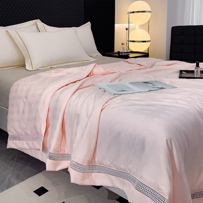 91家纺网 家纺一手货源 找家纺 优姿家纺  2024新品凉感生态提花大豆镂空抑菌夏被 格调优美-经典王