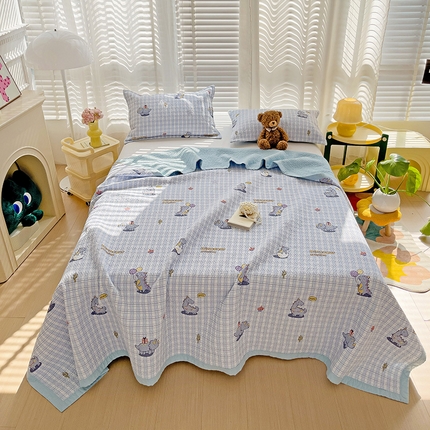 91家纺网 家纺一手货源 找家纺 胜权家纺 2024新款A类60支双面全棉高温水洗夹棉床盖三件套 可爱恐龙