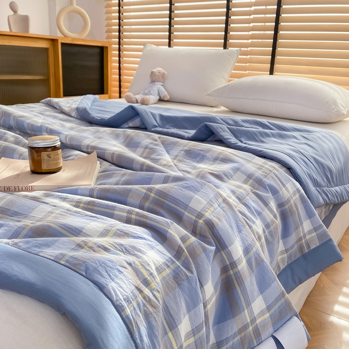 91家纺网 家纺一手货源 找家纺 梦恬佳2024新款无印风水洗棉夏被-初遇蓝