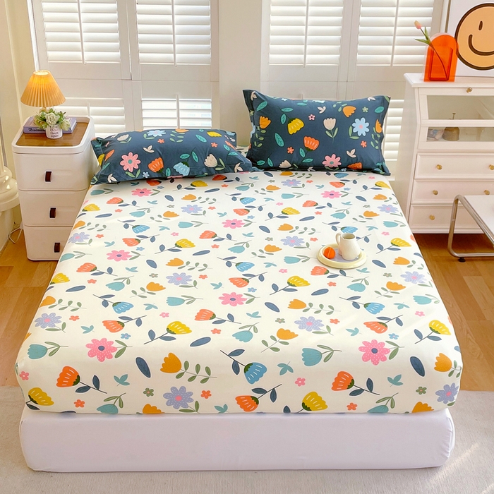 91家纺网 家纺一手货源 找家纺 洺兰家居 2025新款全棉喷气印花单床笠纯棉小清新花卉北欧风床套/枕套 洛洛繁花米