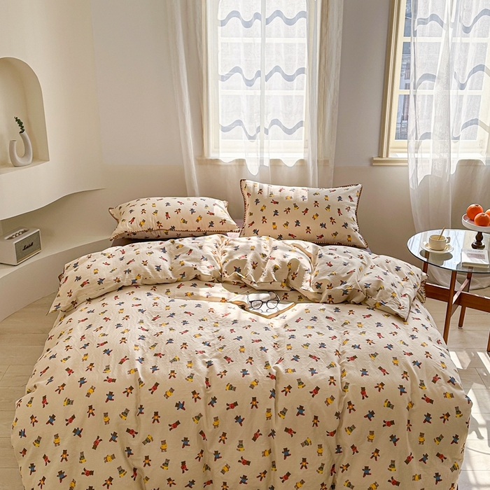 91家纺网 家纺一手货源 找家纺 洋铭区（原狠狠爱） 2024新款全棉双层纱四件套 皮皮宝贝