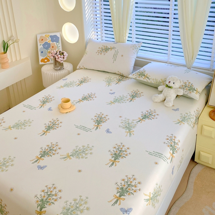 91家纺网 家纺一手货源 找家纺 洺兰家居 2025新款全棉喷气印花单床笠纯棉小清新花卉北欧风床套/枕套 香草