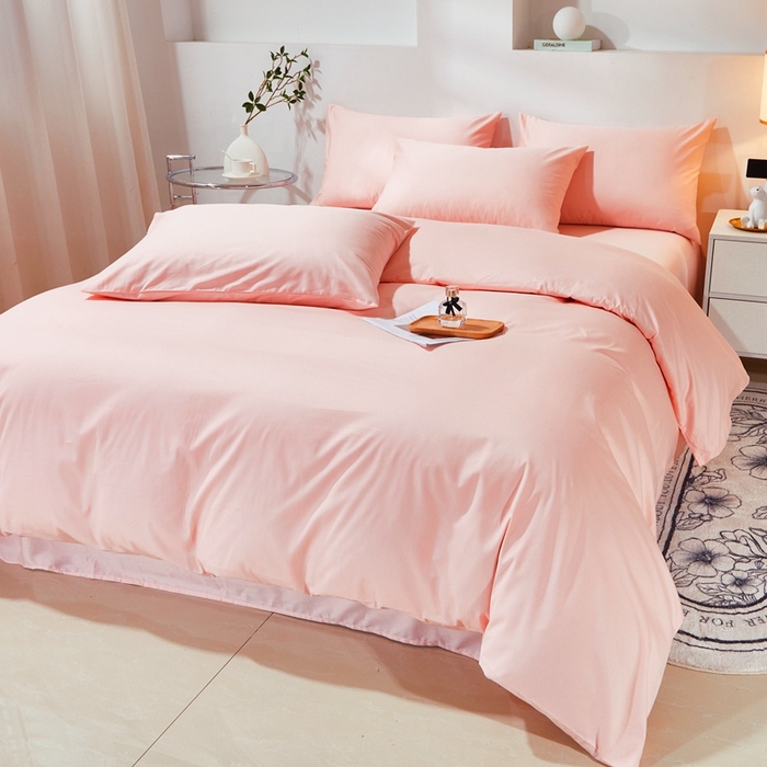 91家纺网 家纺一手货源 找家纺 晶缦家纺 2024新款喷气全棉13376纯棉斜纹纯色多规格四件套和单品-沐色系列 单被套 沐色-粉玉