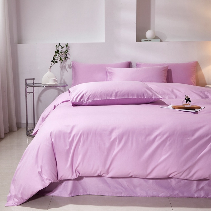 91家纺网 家纺一手货源 找家纺 晶缦家纺 2024新款喷气全棉13376纯棉斜纹纯色多规格四件套和单品-沐色系列 四件套 沐色-浅紫