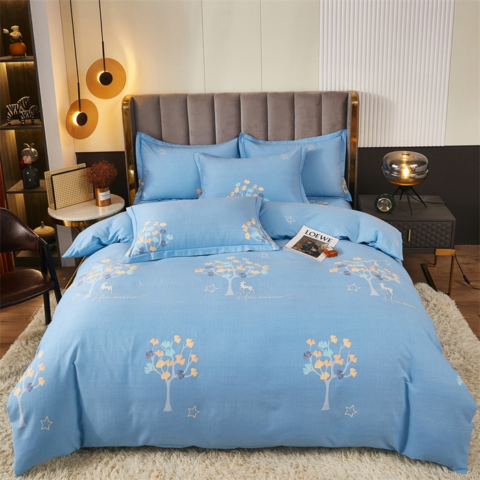 91家纺网 家纺一手货源 找家纺 尚帛 2024新款新疆棉磨毛印花单品被套 一鹿相伴-蓝