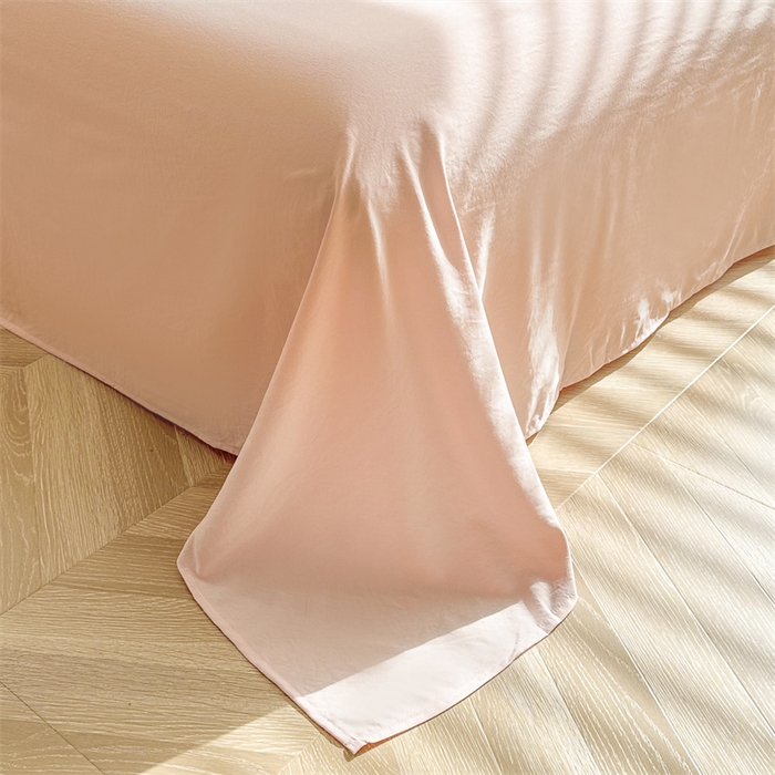 91家纺网 家纺一手货源 找家纺 古吉梦 2024新款水洗棉小清新印花格子系列四件套 G-莱卡粉+奶油粉