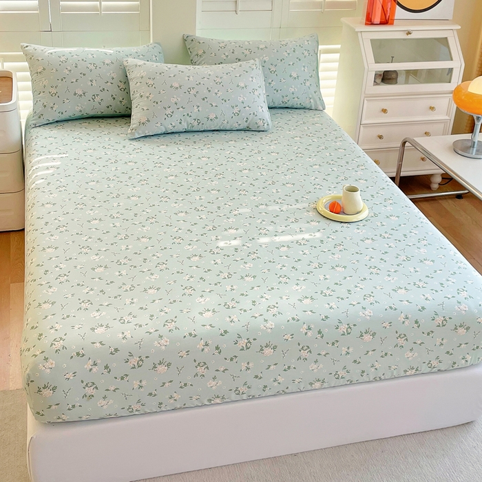 91家纺网 家纺一手货源 找家纺 洺兰家居 2025新款全棉喷气印花单床笠纯棉小清新花卉北欧风床套/枕套 夏茶