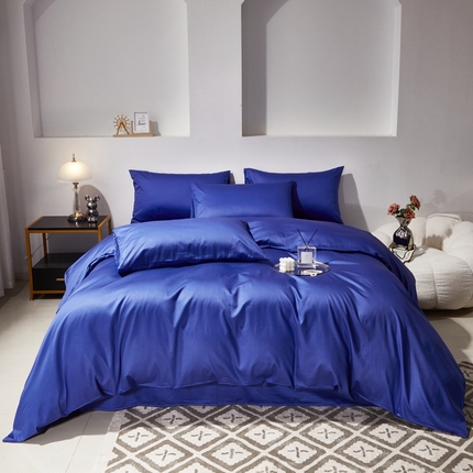晶缦家纺 2024新款全棉60支贡缎长绒棉纯色多规格四件套和单品-琅夕系列 四件套 琅夕-克莱因蓝