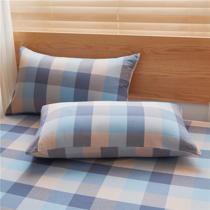 91家纺网 家纺一手货源 找家纺 喜居 2024新款A类色织纯棉水洗棉100%新疆棉全棉床笠 晨曦格