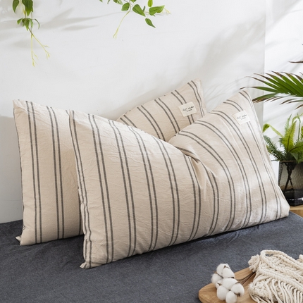 91家纺网 家纺一手货源 找家纺 大黄蜂家居家纺 2025新款日式纯棉水洗棉信封式枕套 复古绿条