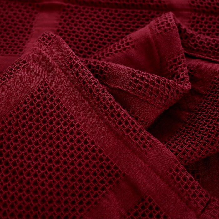 91家纺网 家纺一手货源 找家纺 朴尔家纺 2024新款全棉质朴方格风立体华夫格透气纱布枕巾/对 方格华夫格-酒红枕巾