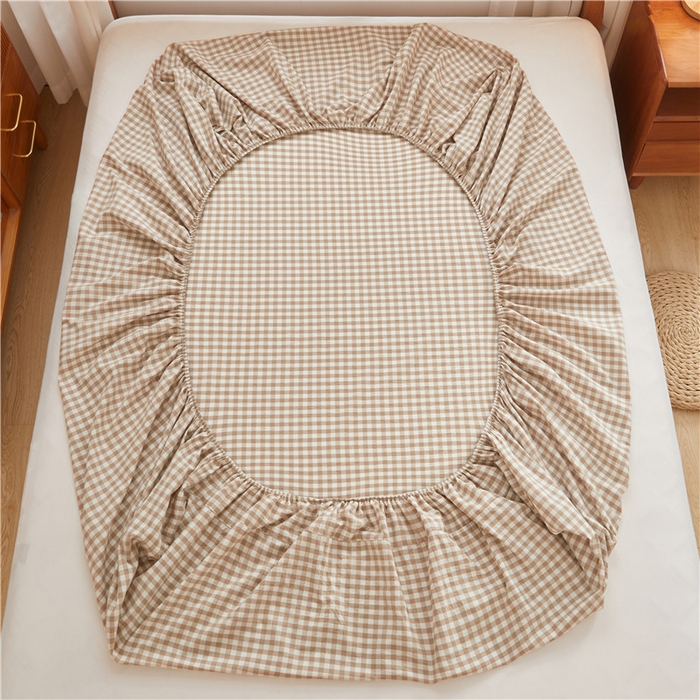 91家纺网 家纺一手货源 找家纺 喜居 2024新款A类色织纯棉水洗棉100%新疆棉全棉床笠 咖小格