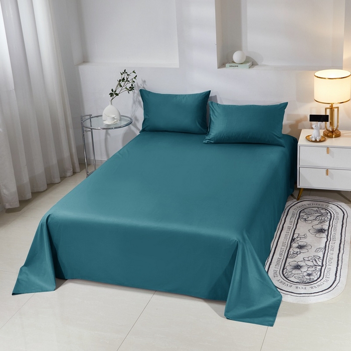 91家纺网 家纺一手货源 找家纺 晶缦家纺 2024新款喷气全棉13376纯棉斜纹纯色多规格四件套和单品-沐色系列 单床单 沐色-孔雀绿