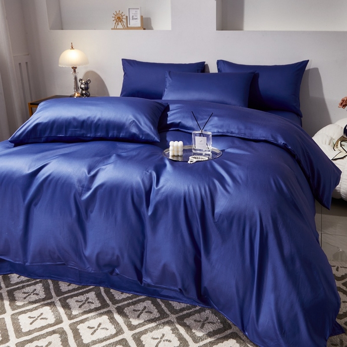 91家纺网 家纺一手货源 找家纺 晶缦家纺 2024新款全棉60支贡缎长绒棉纯色多规格四件套和单品-琅夕系列 四件套 琅夕-克莱因蓝