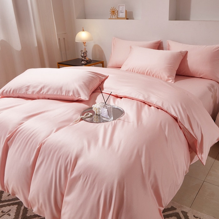 91家纺网 家纺一手货源 找家纺 晶缦家纺 2024新款全棉60支贡缎长绒棉纯色多规格四件套和单品-琅夕系列 四件套 琅夕-浅粉玉