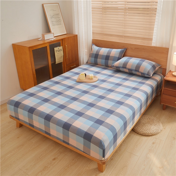 91家纺网 家纺一手货源 找家纺 喜居 2024新款A类色织纯棉水洗棉100%新疆棉全棉床笠 晨曦格