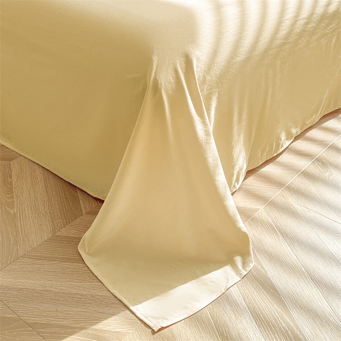 91家纺网 家纺一手货源 找家纺 古吉梦 2024新款水洗棉小清新印花格子系列四件套 G-柠檬小格+初黄