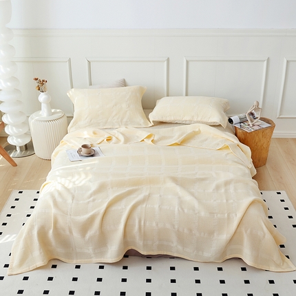 91家纺网 家纺一手货源 找家纺 （总）朴尔家纺 2024新款全棉质朴方格风立体华夫格透气纱布毛巾被