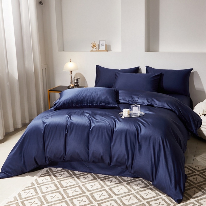 91家纺网 家纺一手货源 找家纺 晶缦家纺 2024新款全棉60支贡缎长绒棉纯色多规格四件套和单品-琅夕系列 四件套 琅夕-丈青色