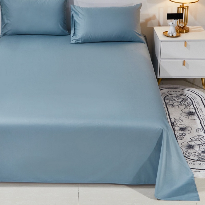 91家纺网 家纺一手货源 找家纺 晶缦家纺 2024新款喷气全棉13376纯棉斜纹纯色多规格四件套和单品-沐色系列 单床单 沐色-雾霾蓝