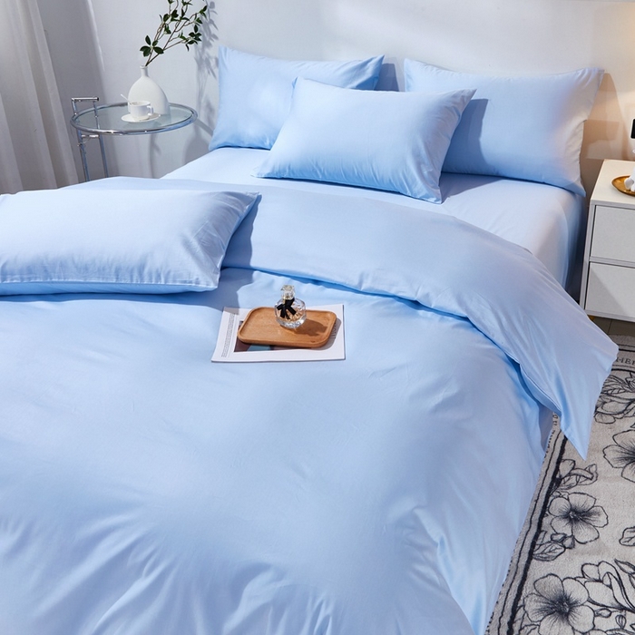 91家纺网 家纺一手货源 找家纺 晶缦家纺 2024新款喷气全棉13376纯棉斜纹纯色多规格四件套和单品-沐色系列 单被套 沐色-天蓝