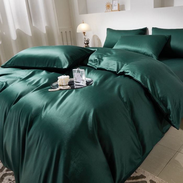 91家纺网 家纺一手货源 找家纺 晶缦家纺 2024新款全棉60支贡缎长绒棉纯色多规格四件套和单品-琅夕系列 四件套 琅夕-墨绿色