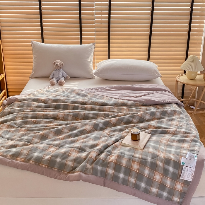 91家纺网 家纺一手货源 找家纺 梦恬佳2024新款无印风水洗棉夏被-春野橘